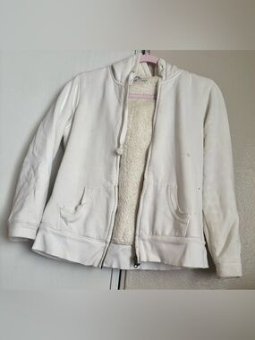 anchor blue White Sherpa-Lined Zip Hoodie Jacket
